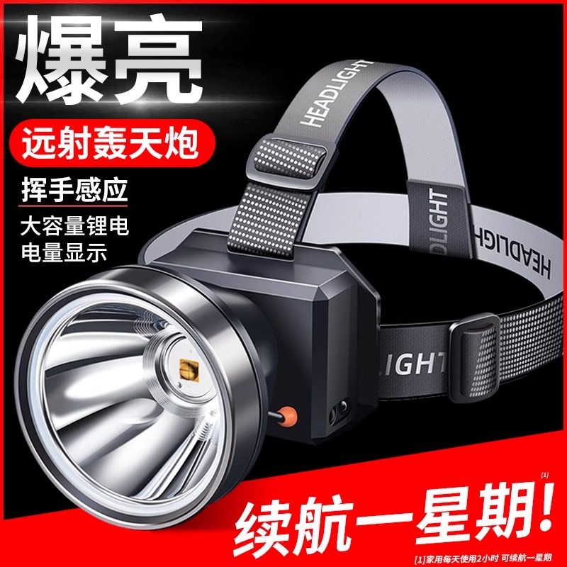 头灯强光充电超亮头戴式照明感应超长续航户外夜钓鱼专用